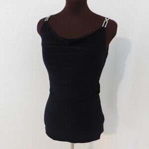 White House Black Market WHBM Black Blouse Metal Chain Straps XXS